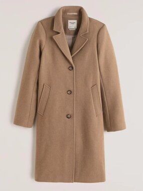 Abercrombie Dad Coat Long Wool Blend Coat Camel Brown Light Tan S Regular NWOT